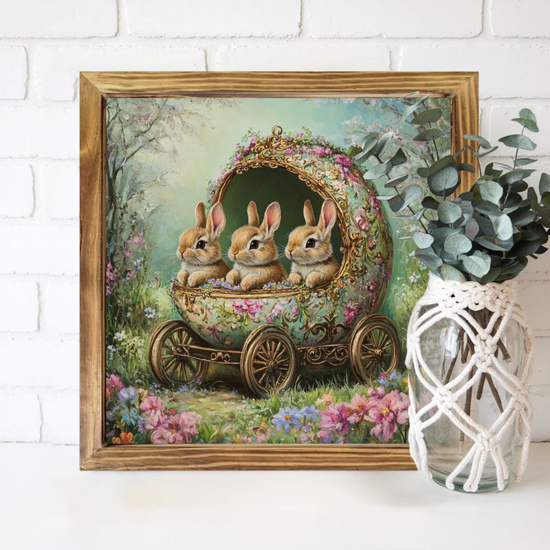 Vintage 20x20 cm kaninvogn i tre - Rustikk gårdshusdekor til stue/entré | Ingen strøm | Perfekt påskegave_voghion.com