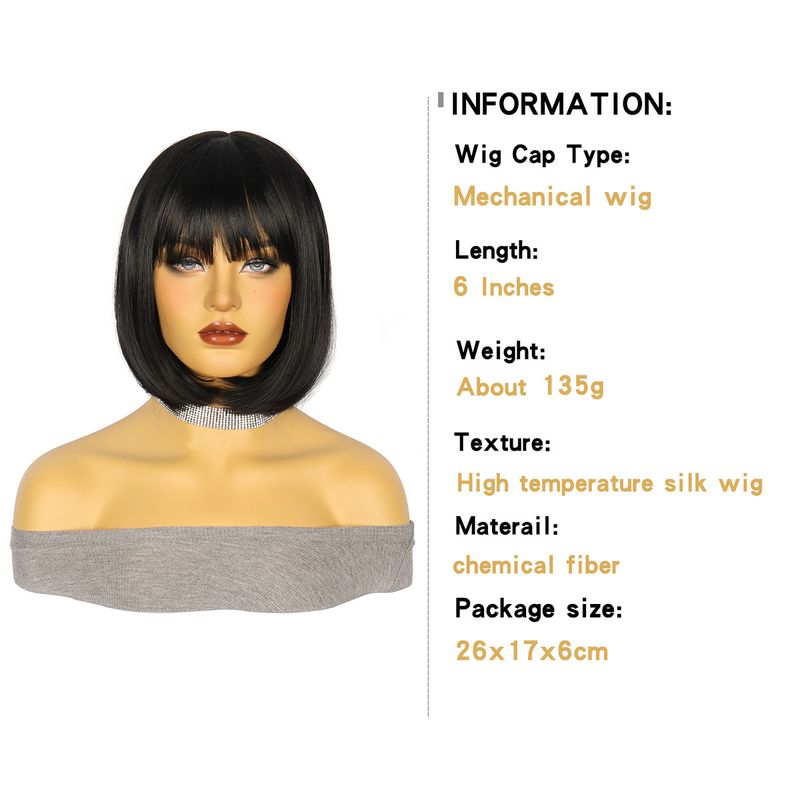 Synthetische Clip-in Mode Perücken Schwarz Pony Mechanismus Kopfstück Kurzen Geraden Bob Spot_voghion.com