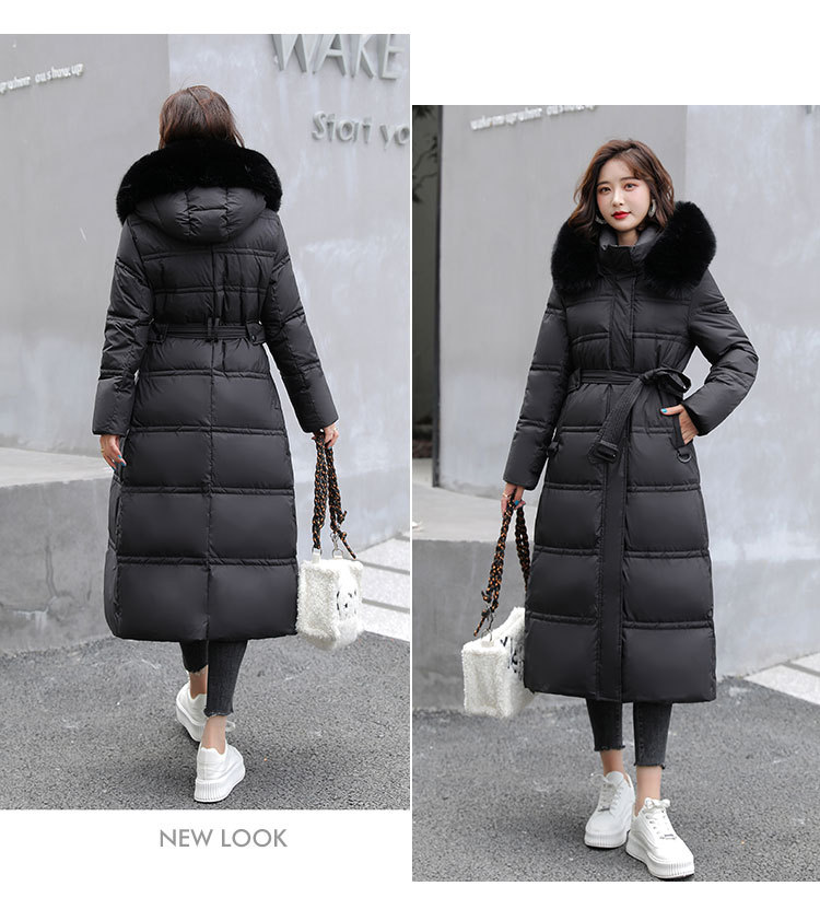 Women's clothing long-sleeved big fur collar thickened mid-length temperament lace-up waist winter coats jacket for women_voghion.com