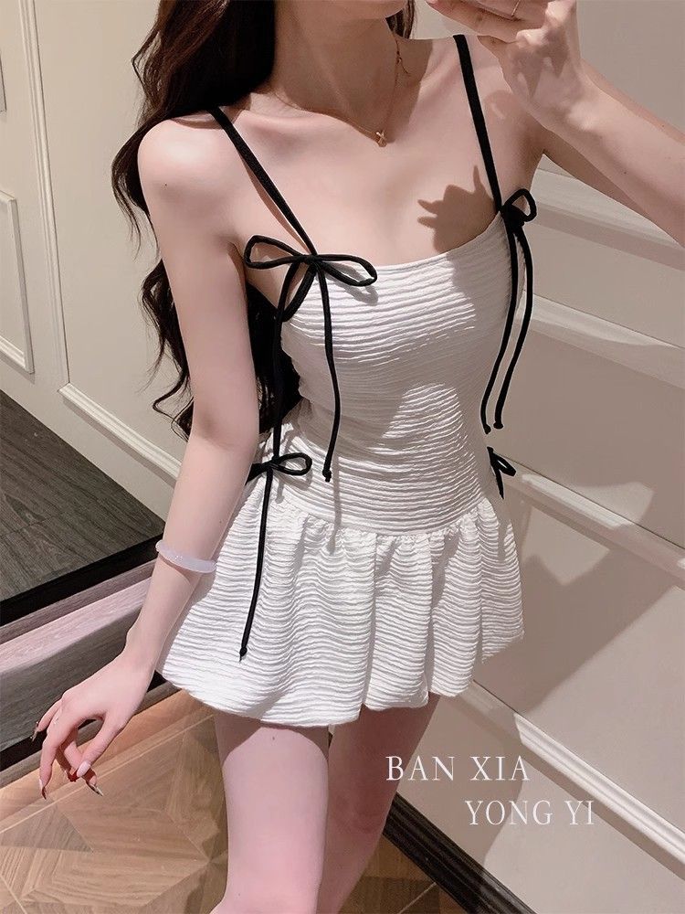 French Style Elegant Strap One-Piece Swimsuit For Women New High-End Tummy-Covering Slimming Swimwear_voghion.com