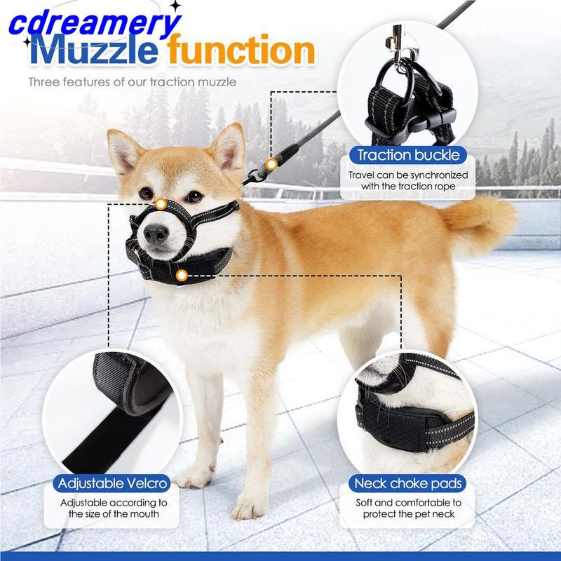 Reflective Dog Mouth Cover, Adjustable Reflective Pet Mouth Cover, Portable Dog Mouth Cover, Black Dog Mouth Cover To Prevent Biting_voghion.com