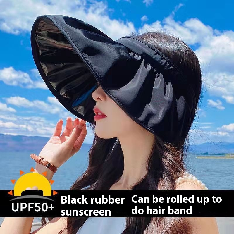 Sommersonnenschirm Koreanische Version Sonnenschutz Große Traufe, die das Gesicht bedeckt Netz Rote Schale Tragbarer gekräuselter Haarreifen Sonnenhut für Damen_voghion.com