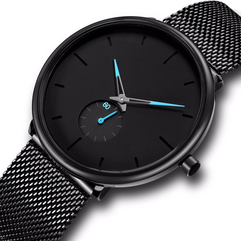 Orologio da uomo minimalista di vendita caldo con cinturino a maglie in lega di maglia a due temperamenti alla moda blu rosso_voghion.com