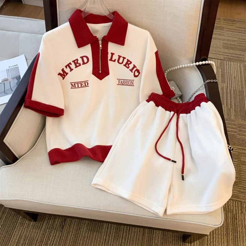 Large Size Fat MM Xiaoxiang Style High End Sportswear Suit Female Summer Embroidered Short Sleeved T Shirt + Wide Leg Shorts Two Piece Suit_voghion.com