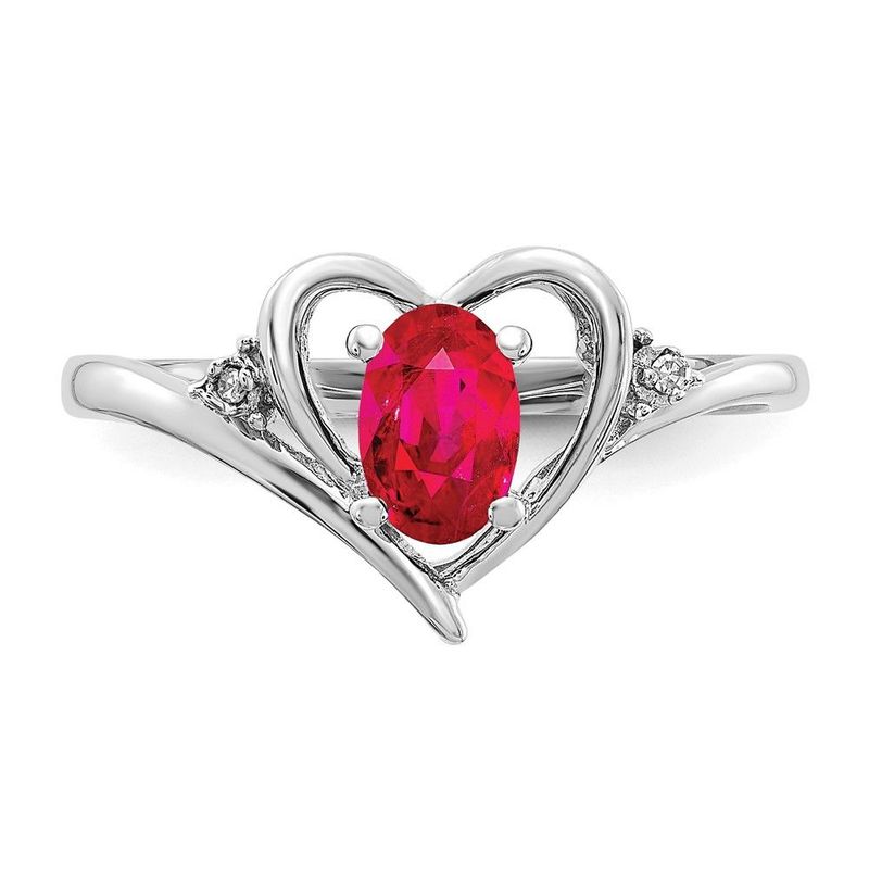 14k White Gold Ruby And Diamond Heart Ring_voghion.com