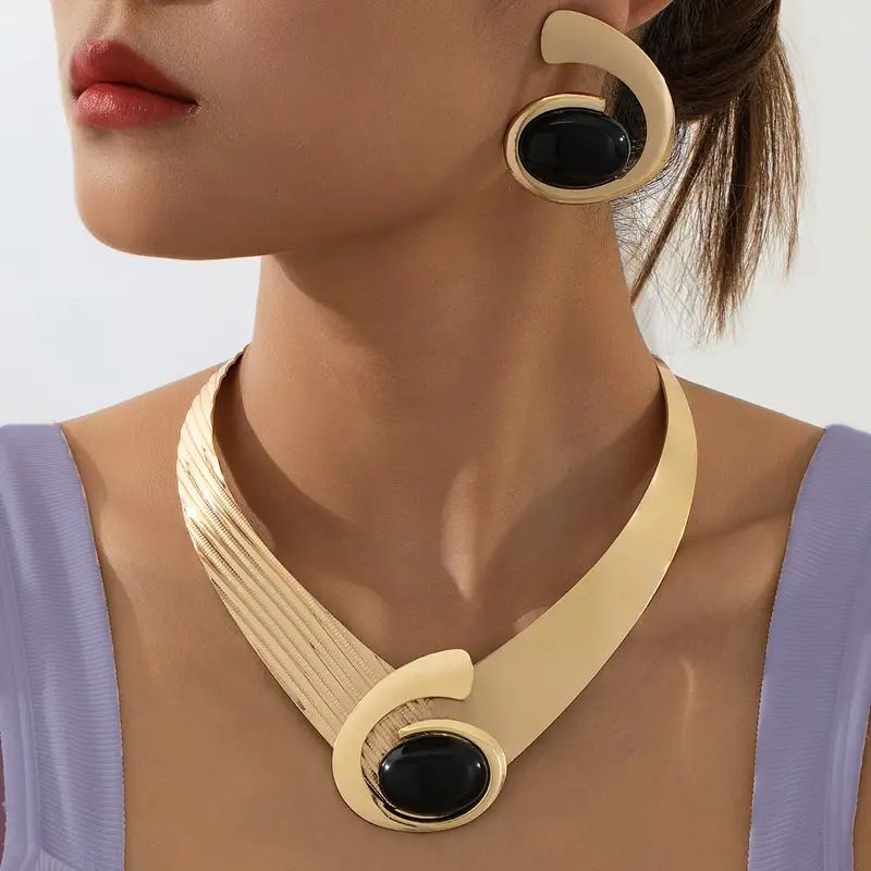 1 Of Charming Elegant Inlaid Acrylic Earrings And Necklace Set With Exaggerated Design_voghion.com