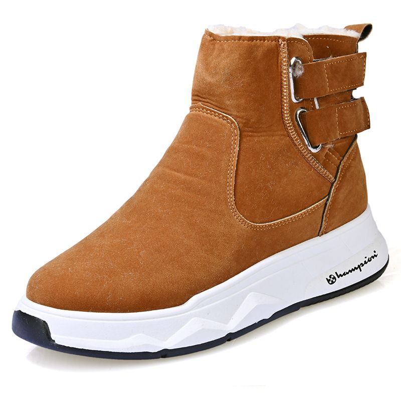 High top shoes for men in winter 2024, new plush and warm shoes, thick soled snow boots, men's belt buckle cotton boots_voghion.com