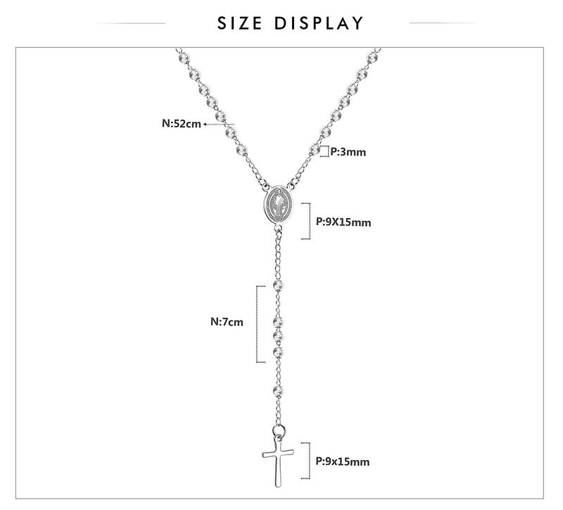 LUXUSTEEL Perline Collana lunga con croce di Gesù per donna Uomo Rosario in acciaio inossidabile cristiano cattolico religioso_voghion.com