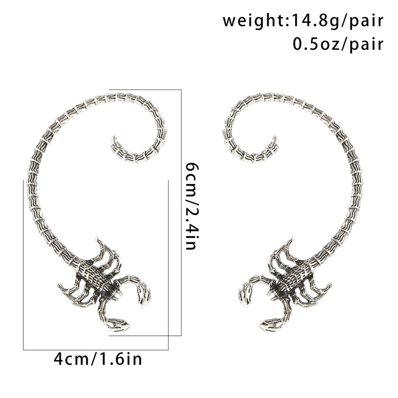 Zubehör Dark Outline Scorpion Gebogene Ohrringe Hip Hop Persönlichkeit Metall 3D Manschette Ohrhaken_voghion.com
