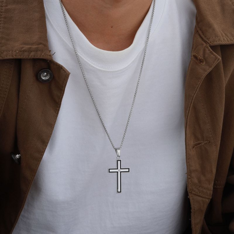 Collana con ciondolo a croce da uomo, in acciaio, accessori moda_voghion.com