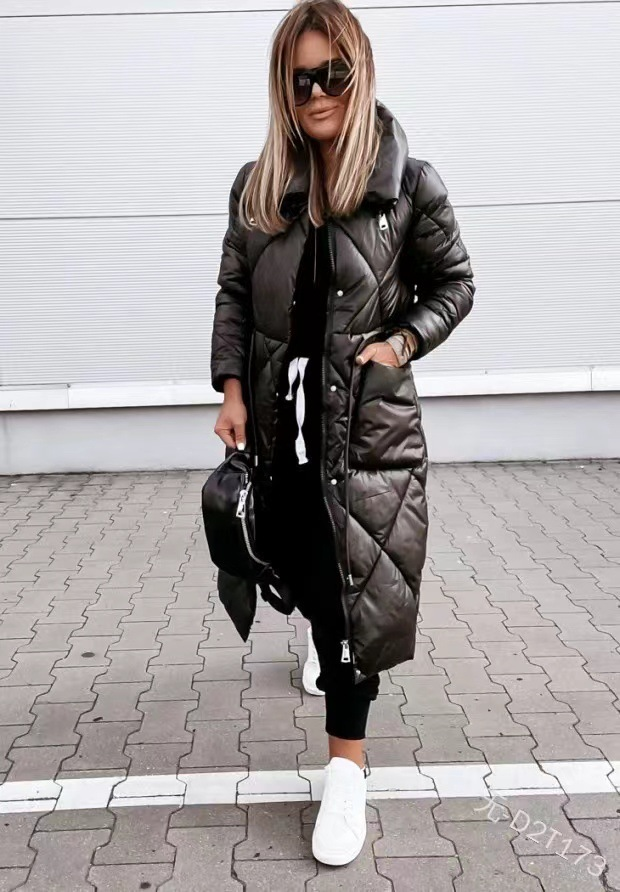 Temperament Pendler Damen Polo Halsband Down Long Sleeve Top Zipper Cotton Coat_voghion.com