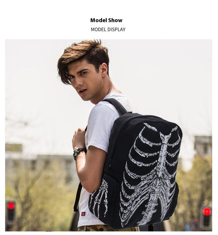 New Canvas Bag Halloween Funny Skull Backpack Hooded Personalized Printed Backpack_voghion.com