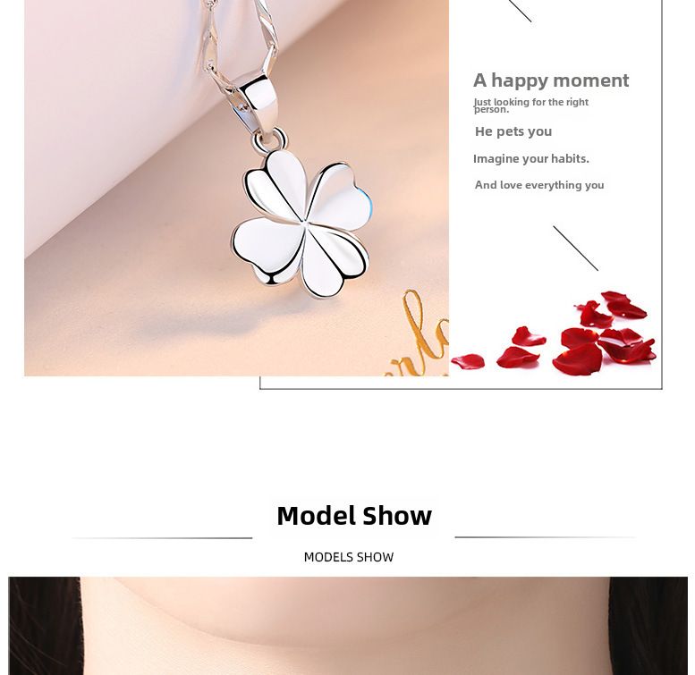 Collana con ciondolo a quadrifoglio liscio e semplice S999, all'ingrosso, con clavicola, semplice ornamento in argento per donna_voghion.com