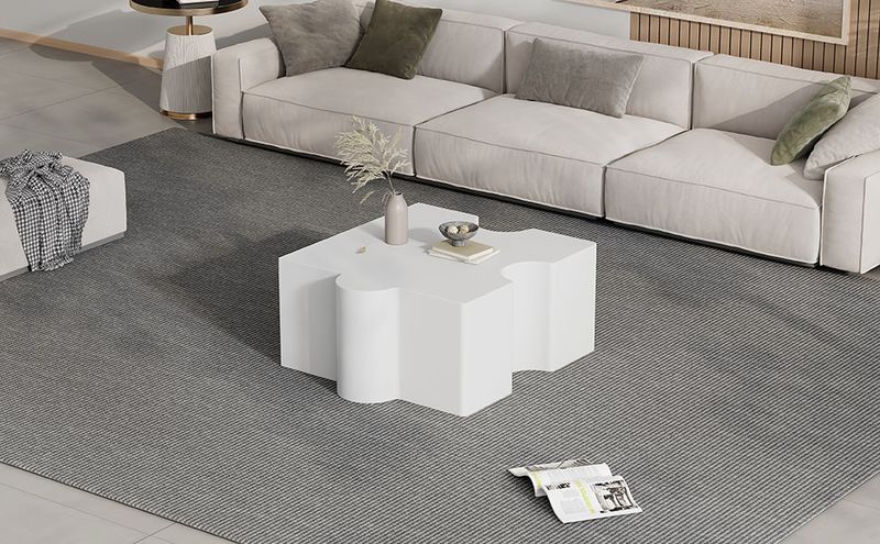 Table basse unique blanche à motif puzzle (65 x 65 x 32 cm), table basse rembourrée en MDF, table basse de salon art abstrait pour une décoration d'intérieur moderne._voghion.com