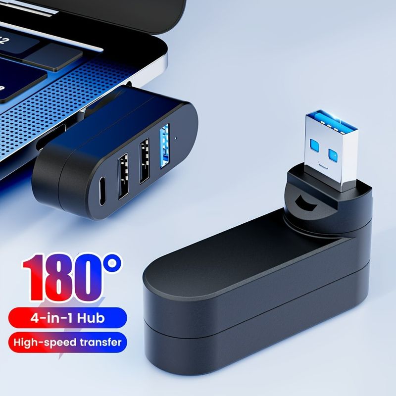 4 IN 1 180 Degree Rotation Port Multi Type-C Splitter Power Adapter Multiple Expander 2.0 USB 3.0 Hub For PC_voghion.com