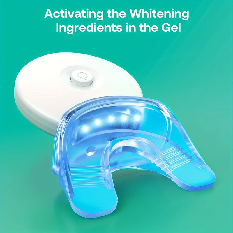 Luz LED para blanquear los dientes con 6 geles blanqueadores de dientes de peróxido de carbamida de 3 ml, incluye 2 bandejas bucales, estuche para bandejas y cepillo, blanqueamiento rápido y suave de los dientes_voghion.com