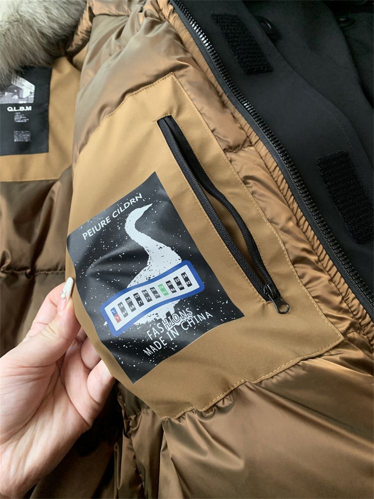 Negozio di abbigliamento maschile 2K+ 90 giacca in seta e cotone con cappuccio in pelliccia di volpe invernale da uomo, calda e spessa, tinta unita, casual_voghion.com