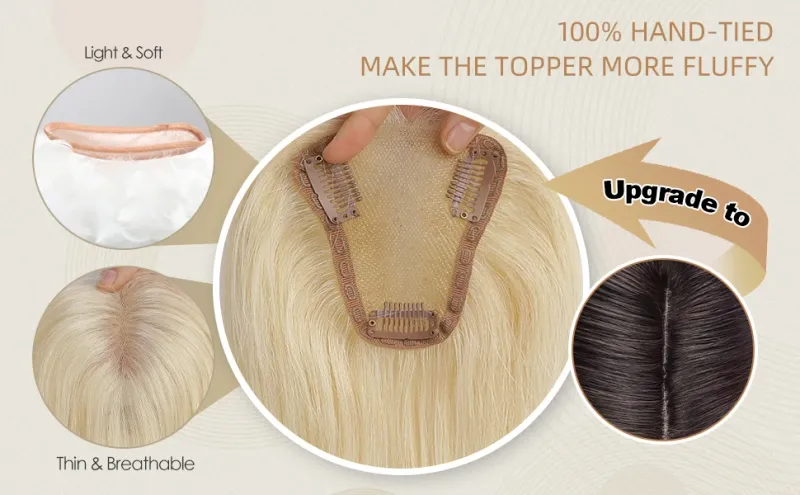 Topper per capelli in platino bianco 100% Remy Human Wig Base in seta Clip Pieces Extension per capelli da donna diradamento_voghion.com