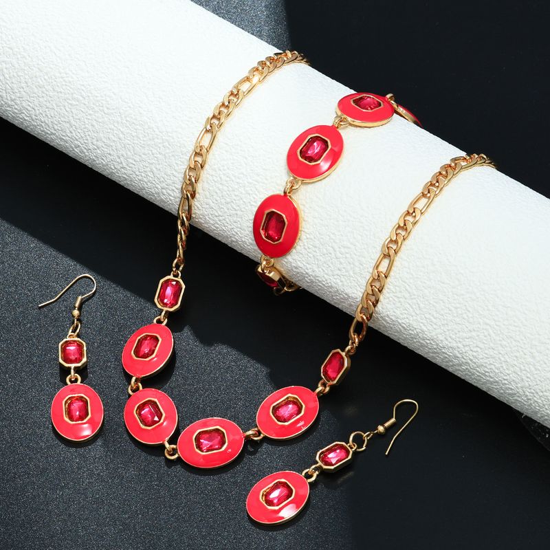 Ensemble de bijoux tendance en métal polygonal texturé pour femme, boucles d'oreilles, collier et bracelet_voghion.com