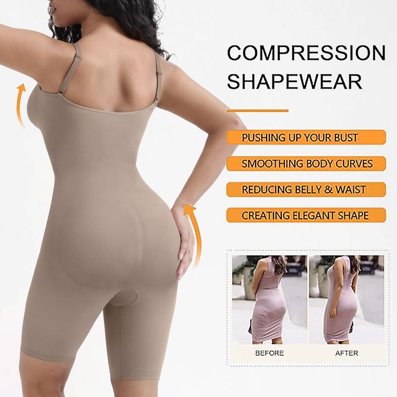Seamless Shapewear Bodysuit For Women - Tummy Control Slimming Full Body Shaper With Adjustable Straps & High Waist Compression_voghion.com