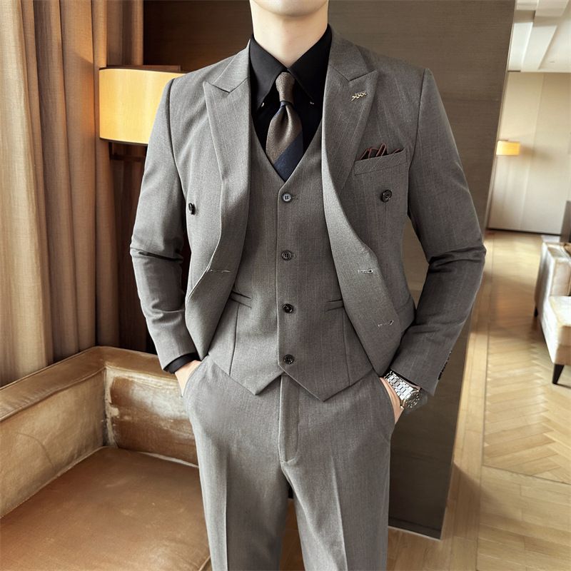 CT Zweireihiger schwarzer Anzug, gestreift, trendiger Blazer, für Männer, Hochzeit, Vorstellungsgespräch, professionelles Geschäft, hochwertige Abendgarderobe_voghion.com