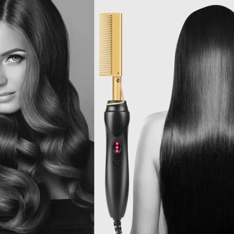 Elektrische Haarglättungsbürste aus Kupfer – 2-in-1-Styling-Tool für glattes und welliges Haar zu Hause (schnelles Aufheizen und Anti-Frizz)_voghion.com