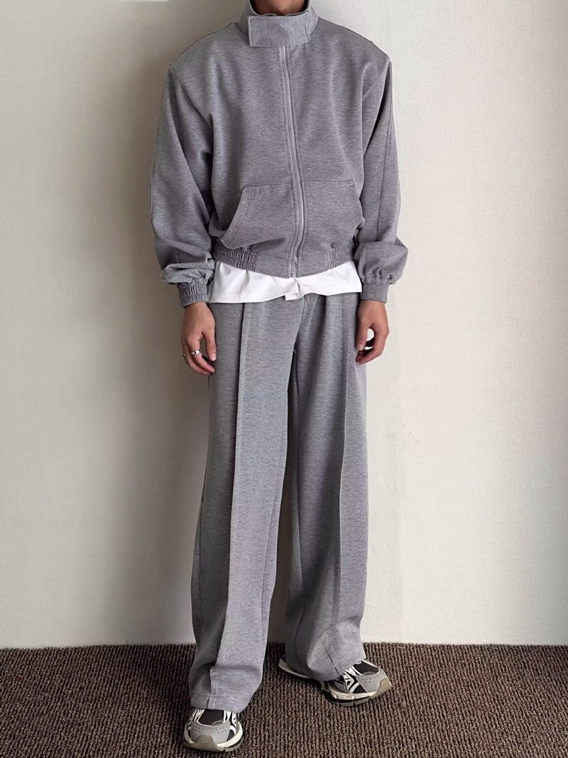Vêtements pour hommes décontractés amples épaulettes col montant pull costume hommes automne sport deux pièces costume tendance garçons couleur unie_voghion.com