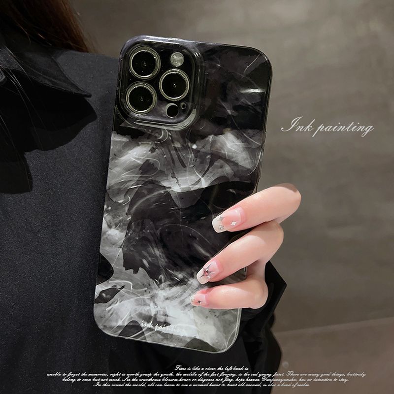Black And White Ink Blending Suitable For 14 Promax Phone Cases, Iphone 13 Minimalist 11 Hard 16 Film IPhone Cold 15_voghion.com