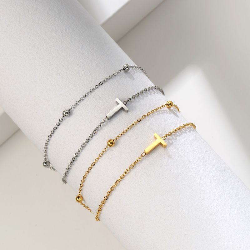 Pulsera de acero de titanio con corte dorado y doble cadena con colgante de 26 letras, pulsera de pareja de acero inoxidable_voghion.com