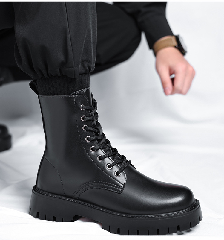British Style Black Martin Boots Men Ins Cool Side Zipper Workwear Motorcycle Boots European And American Thick Bottom High Top Shoes 96118 R_voghion.com