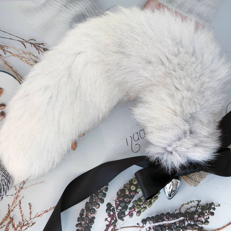 Giocattolo sessuale con coda di volpe in vera pelliccia, addestramento SM, plug anale rimovibile, piccolo, grigio, alternativa al cortile posteriore_voghion.com