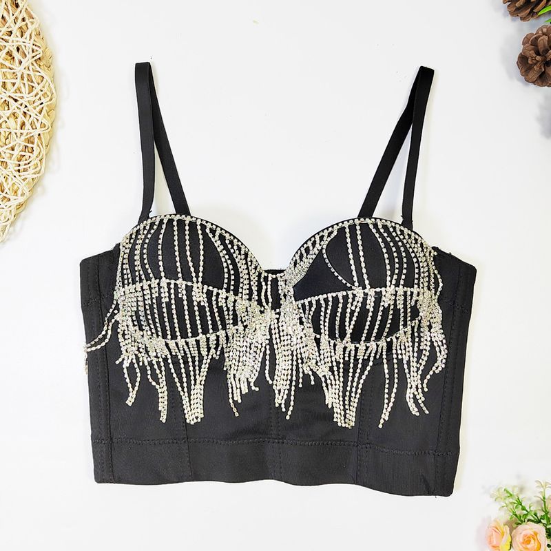 Corsetto avvolgente con catena di diamanti e nappe, design francese, corsetto con perline a spina di pesce, con reggiseno imbottito e top modellante_voghion.com