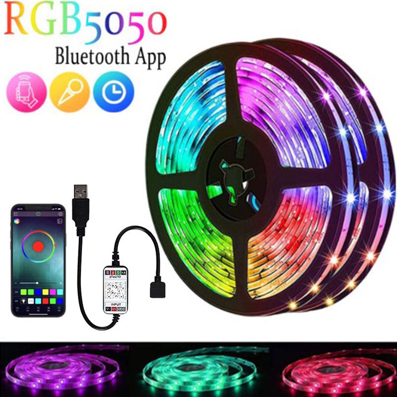 Bande LED RVB 18 LED/mètre – Application Bluetooth intelligente et télécommande, découpe possible, SMD 5050 pour décoration intérieure, rétroéclairage TV, éclairage de fête_voghion.com