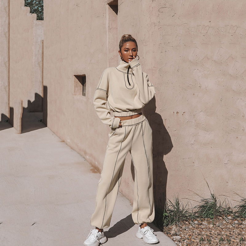 Herbst und Winter Damenmode Sport Freizeit Sweatshirts Hosen Set Zweiteiliges Damen Sportliches Top Jogger Lange Hosen Set_voghion.com