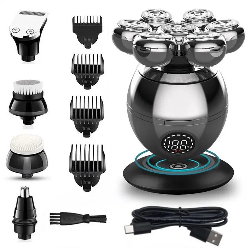 Rasierer 7-Blade-Pflegeset Rasierer für Männer Kopf Wiederaufladbarer elektrischer Rasierer Körper Bart Haarschneider Glatze Rasierapparat_voghion.com