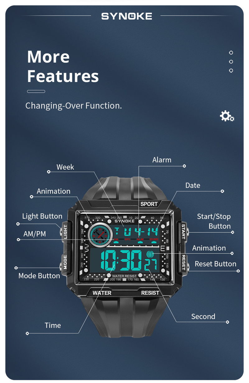 Men's Punk Street Style LED Waterproof Digital Sports Watch With Large Square Screen, Retro Design, Non-Mainstream Fashion, Unisex Appeal_voghion.com