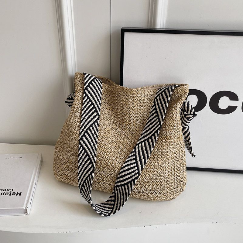 Borsa a tracolla versatile di grande capacità, nuova borsa a tracolla in paglia intrecciata per le vacanze da spiaggia da donna_voghion.com