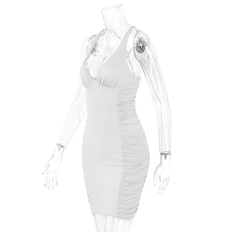Women's V-neck backless sexy pleated red dress_voghion.com
