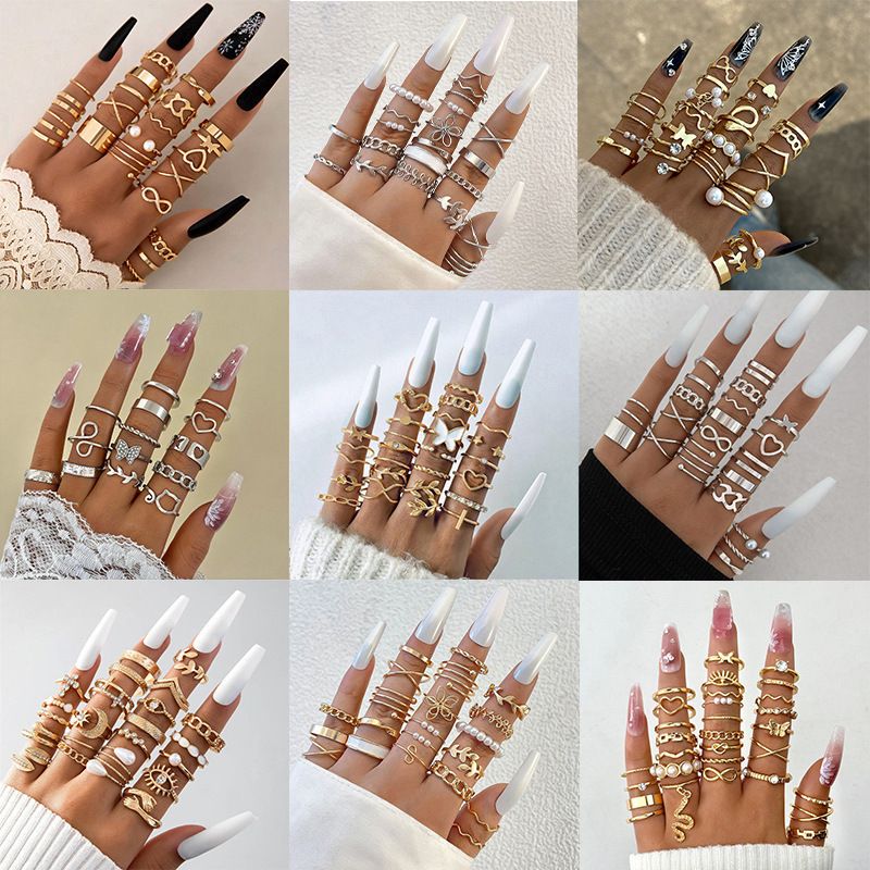 Nuevo anillo versátil de moda con forma de corazón y hoja, con personalidad geométrica, apilable, para nudillos, conjunto de varias piezas_voghion.com