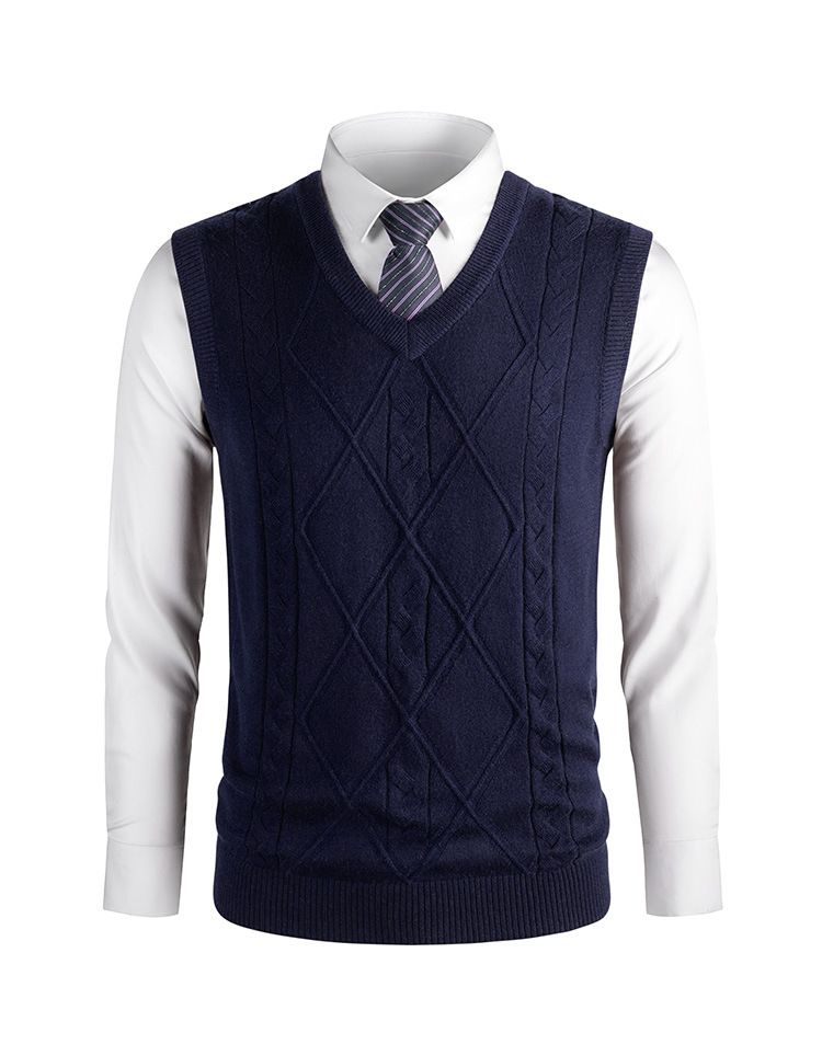 Ärmelloses Herren-Strickweste aus Wollmischung mit V-Ausschnitt – lässiger, einfarbiger Pullover für den Herbst, schmale Passform, leicht und atmungsaktiv_voghion.com