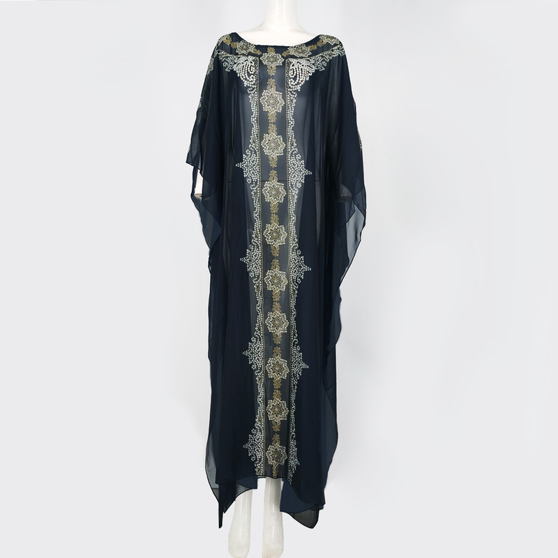 Neu Muslimischen Frauen Rundhals Robe Strand Urlaub Rock Chiffon Print Kleid_voghion.com