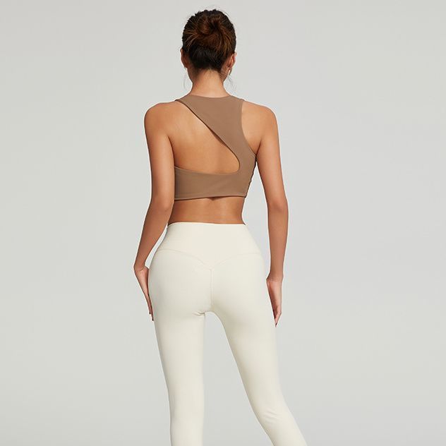 Yogatop voor dames met ingebouwde bh - asymmetrisch rugontwerp, mouwloos ademend fitness hardloopshirt voor sport en sportschool_voghion.com