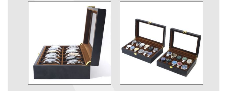 Watch Storage Box Paint Box 6-bit 10-bit 12-bit Paint Jewelry Gift Box Black Wooden Watch Storage Box_voghion.com