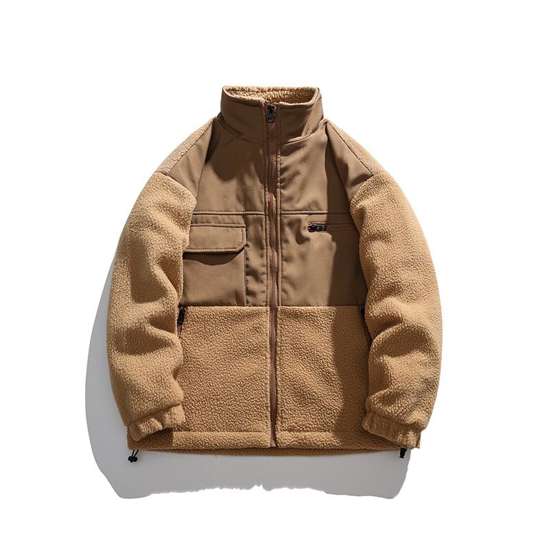 2023 Autumn American Patchwork Lamb Wool Jacket Winter Turn-Down Collar Cotton Coat Short Style Plus_voghion.com