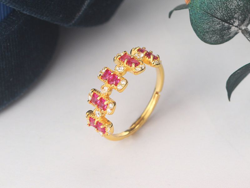 Kadınlar için gümüş yakut yüzük Retro saray tarzı güvercin kanı kırmızı korindon kaplama 14K altın hafif lüks el takısı_voghion.com