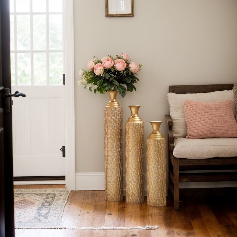Metal Decorative Vases High Distress Metal Center Vases With Growing Vine Patterns, Set Of 3 Vases For Home Decoration 34 ", 29 ", 25 "H, Gold_voghion.com