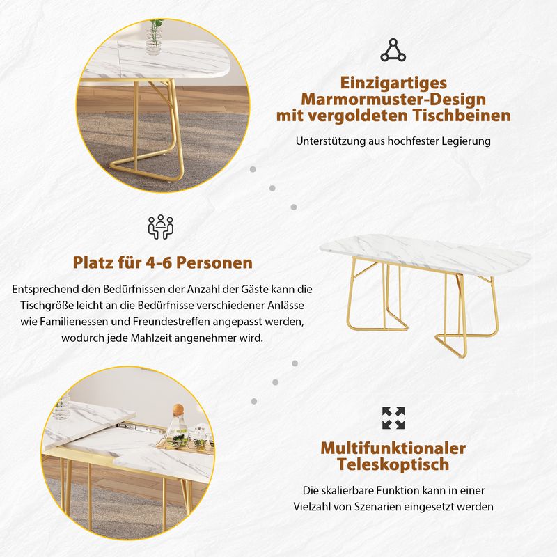 Weißer Esstisch Erweiterbar 140/180x80cm Con struttura in marmo, Goldbeine_voghion.com