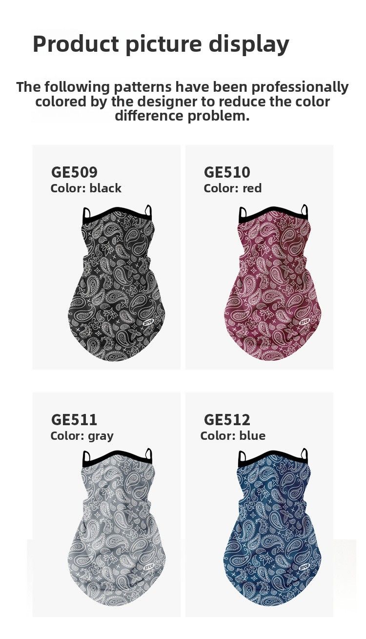 Masque de cyclisme respirant pour hommes, protection solaire, pour l'été, à suspendre aux oreilles, triangle, foulard à fleurs cachemire_voghion.com