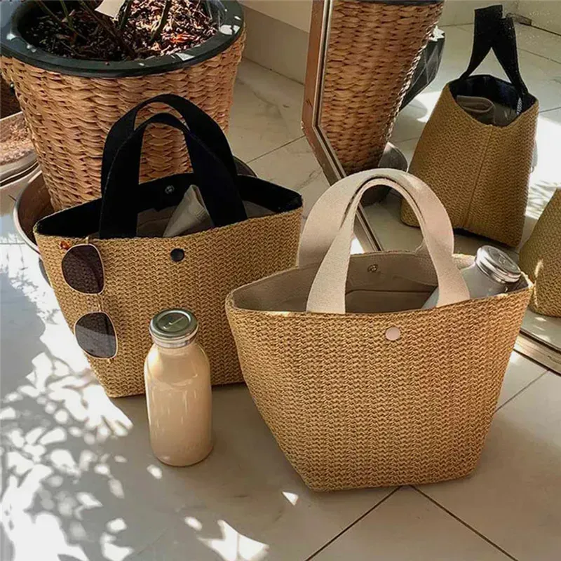 Borsa a tracolla da spiaggia in paglia da donna, stile bohémien, in rattan intrecciato, borsa a secchiello fatta a mano, borse a tracolla per 250314l_voghion.com