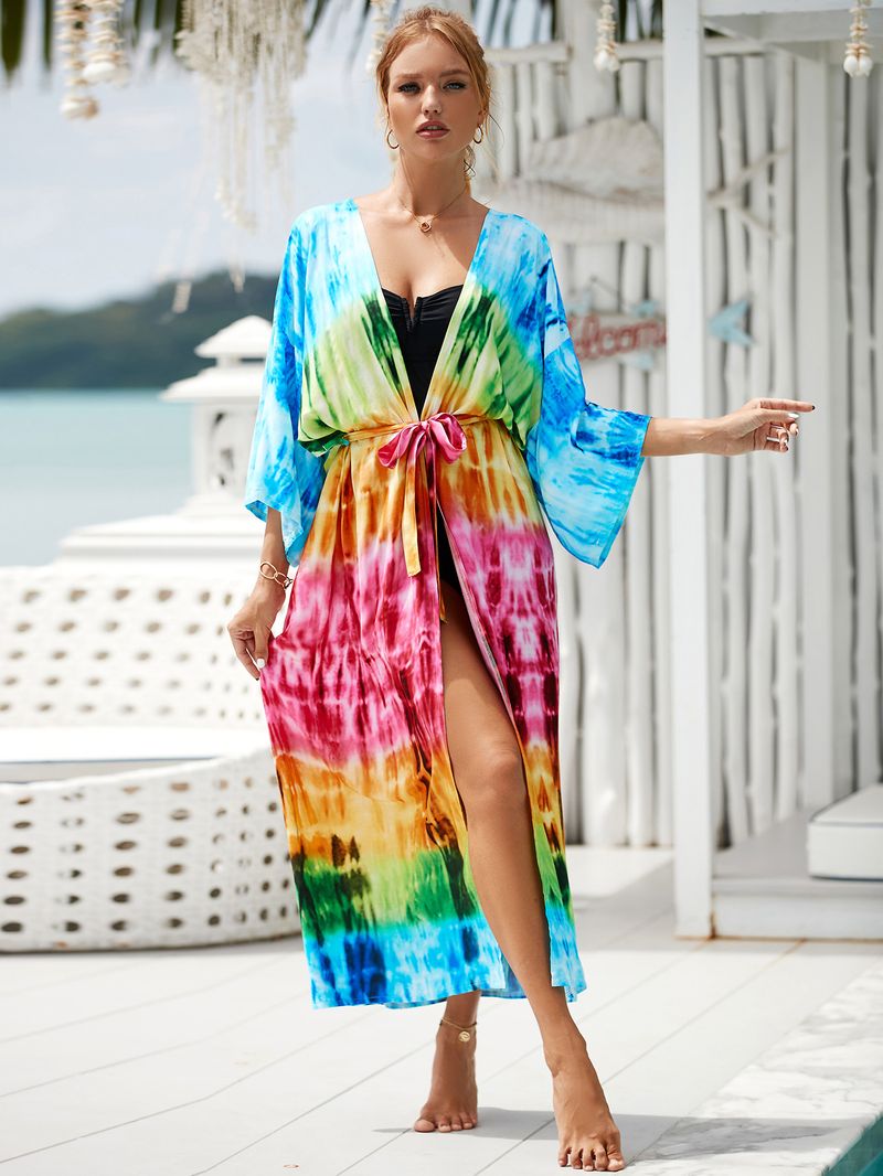 Women's Beach cover-up rayon positioning printed cardigan holiday sun protection shirt _voghion.com